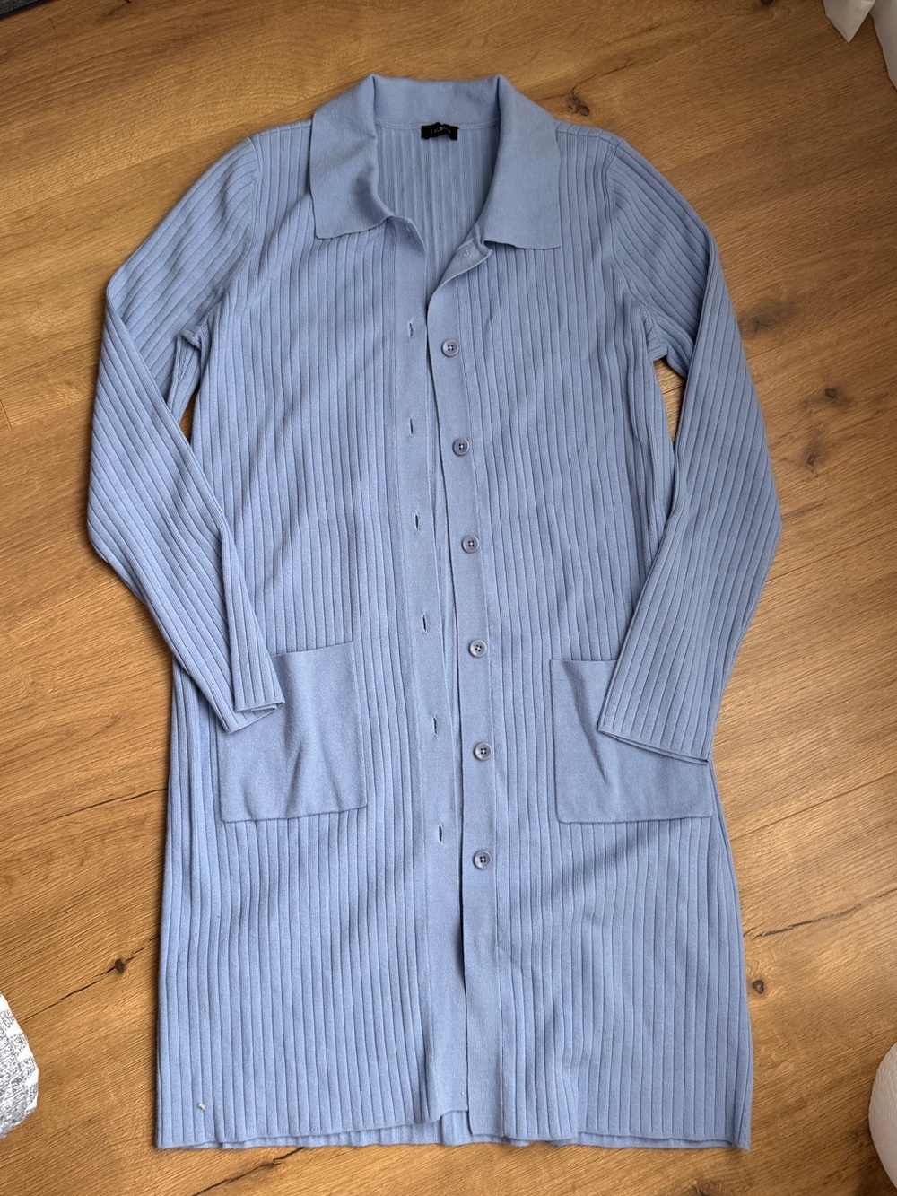 Talbots Light Blue Ribbed Longline Button-Front Shirt Jacket